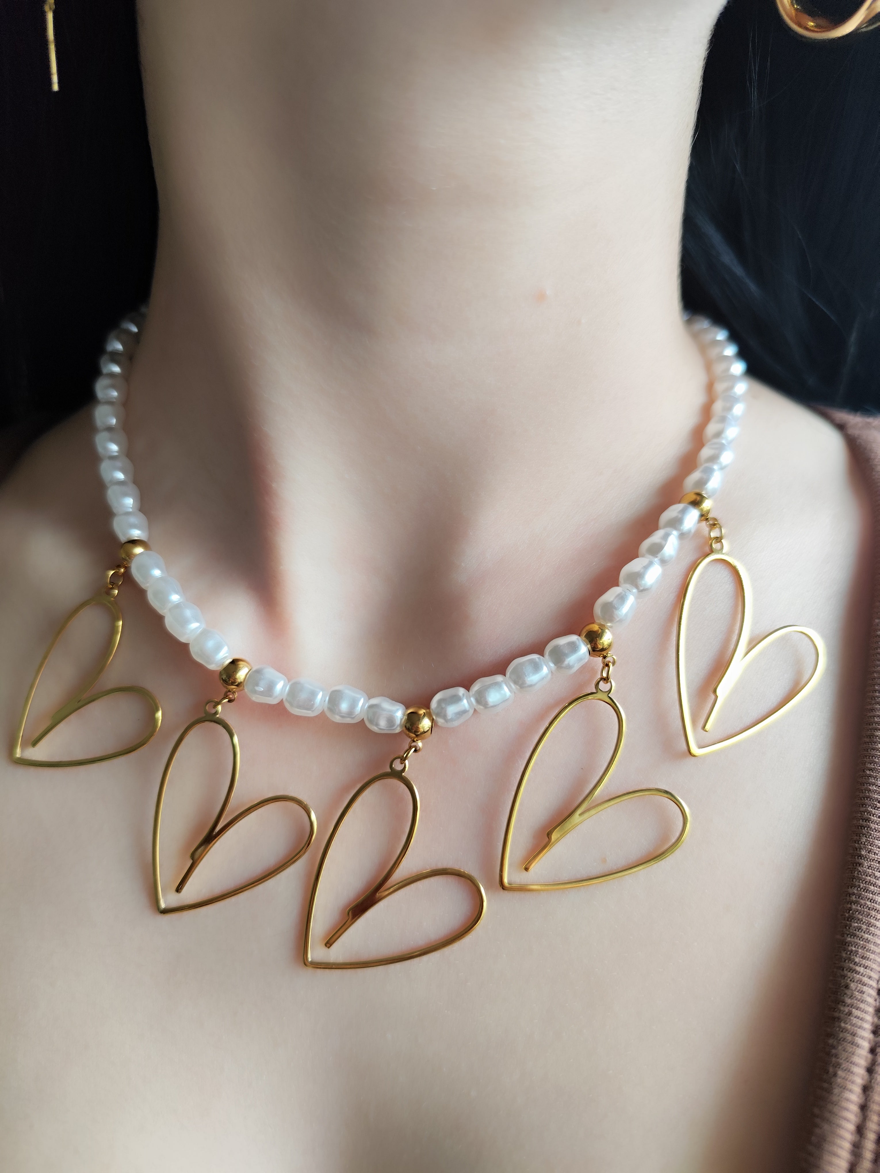 Colar Pérola Corações