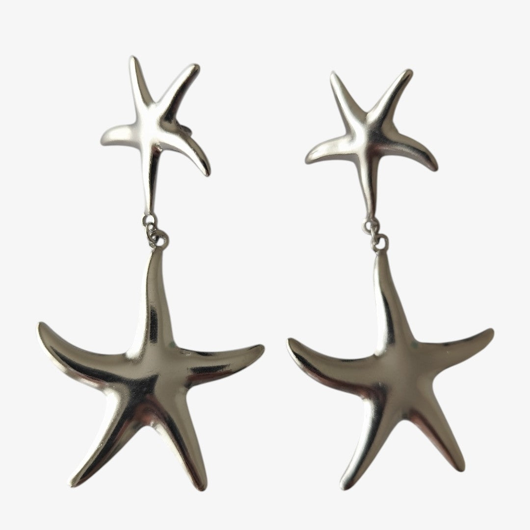Brincos Dupla Estrela do Mar Prateada