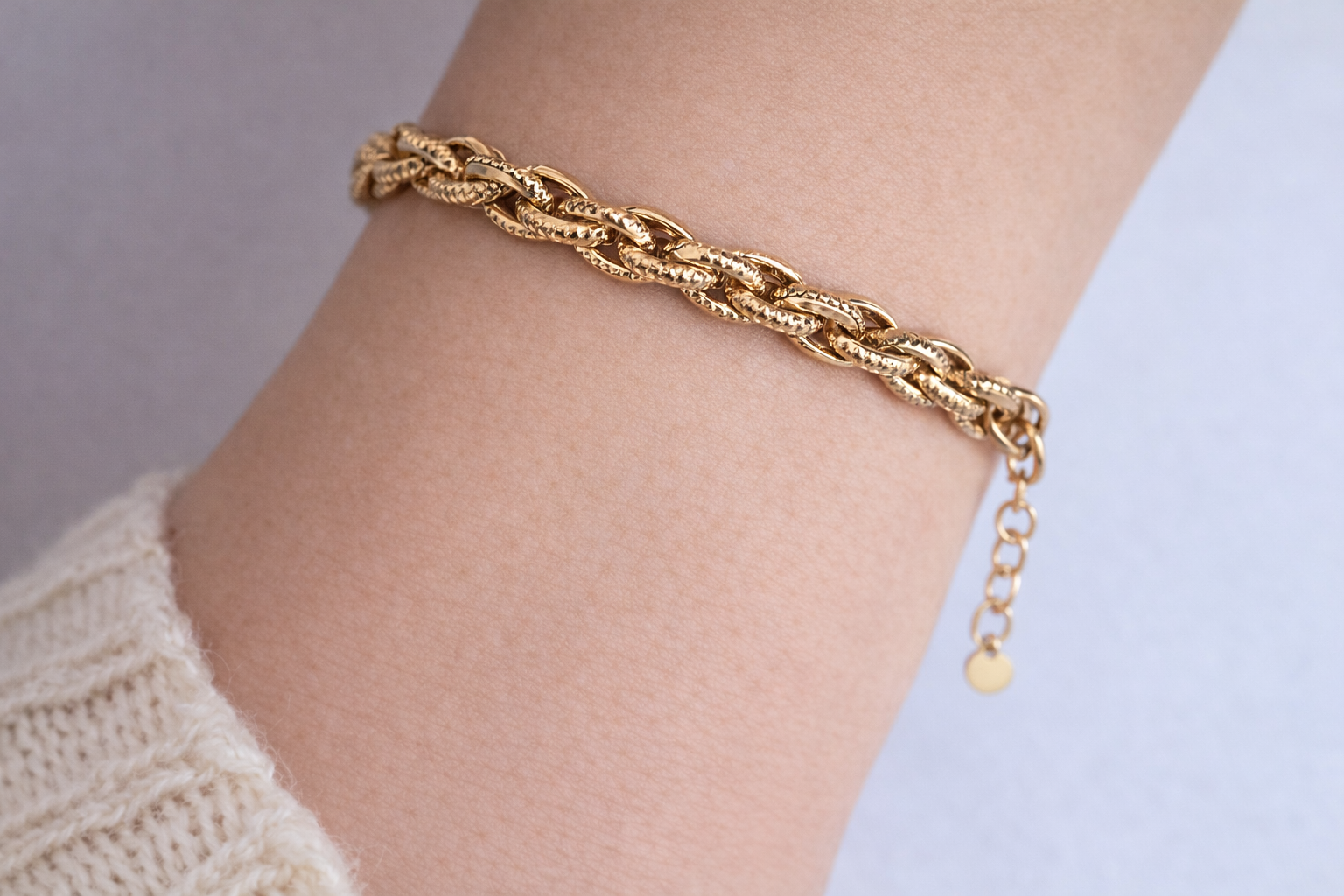 Pulseira Corrente Trançada Dourada