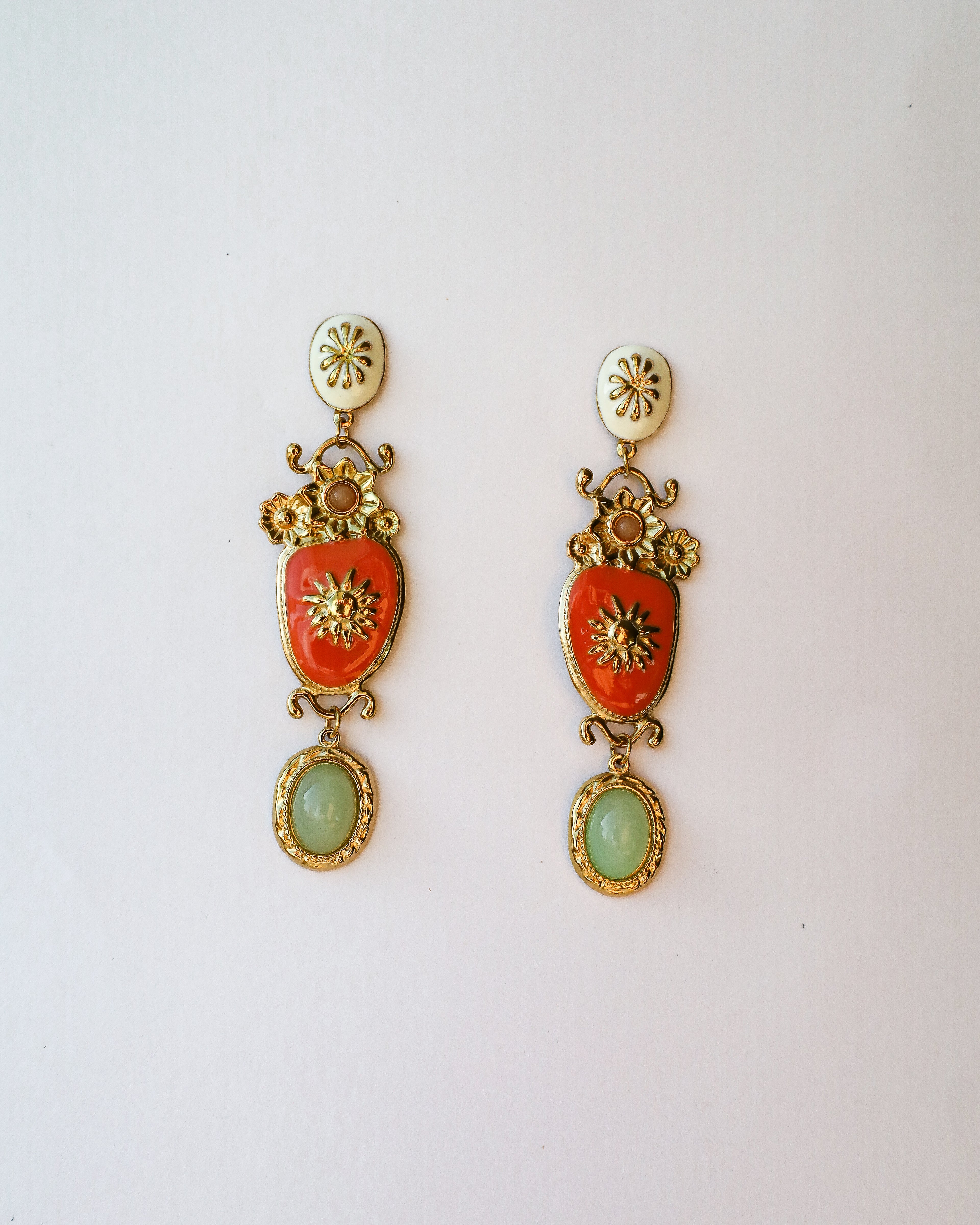 Brincos Sol & Flor Coral