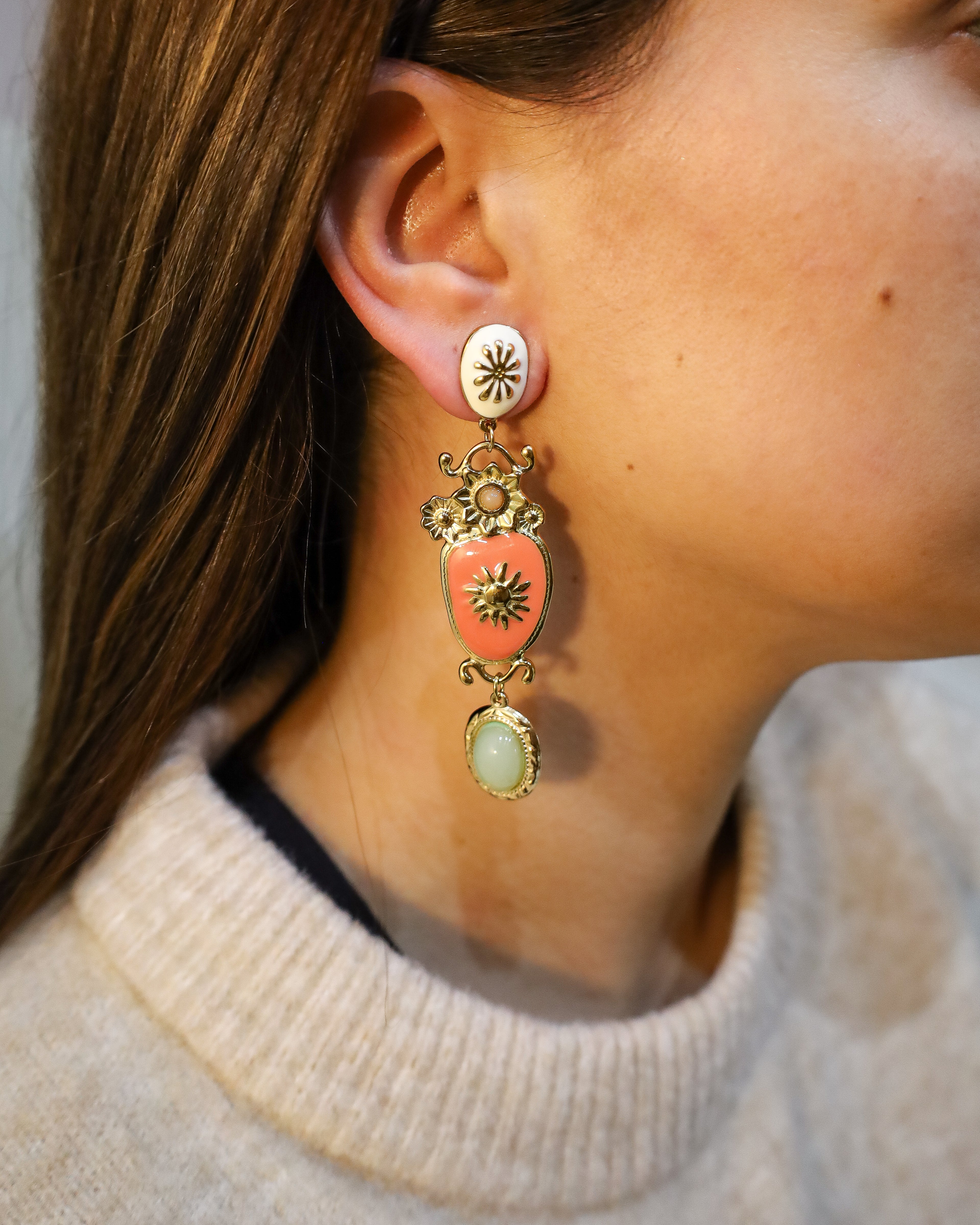 Brincos Sol & Flor Coral