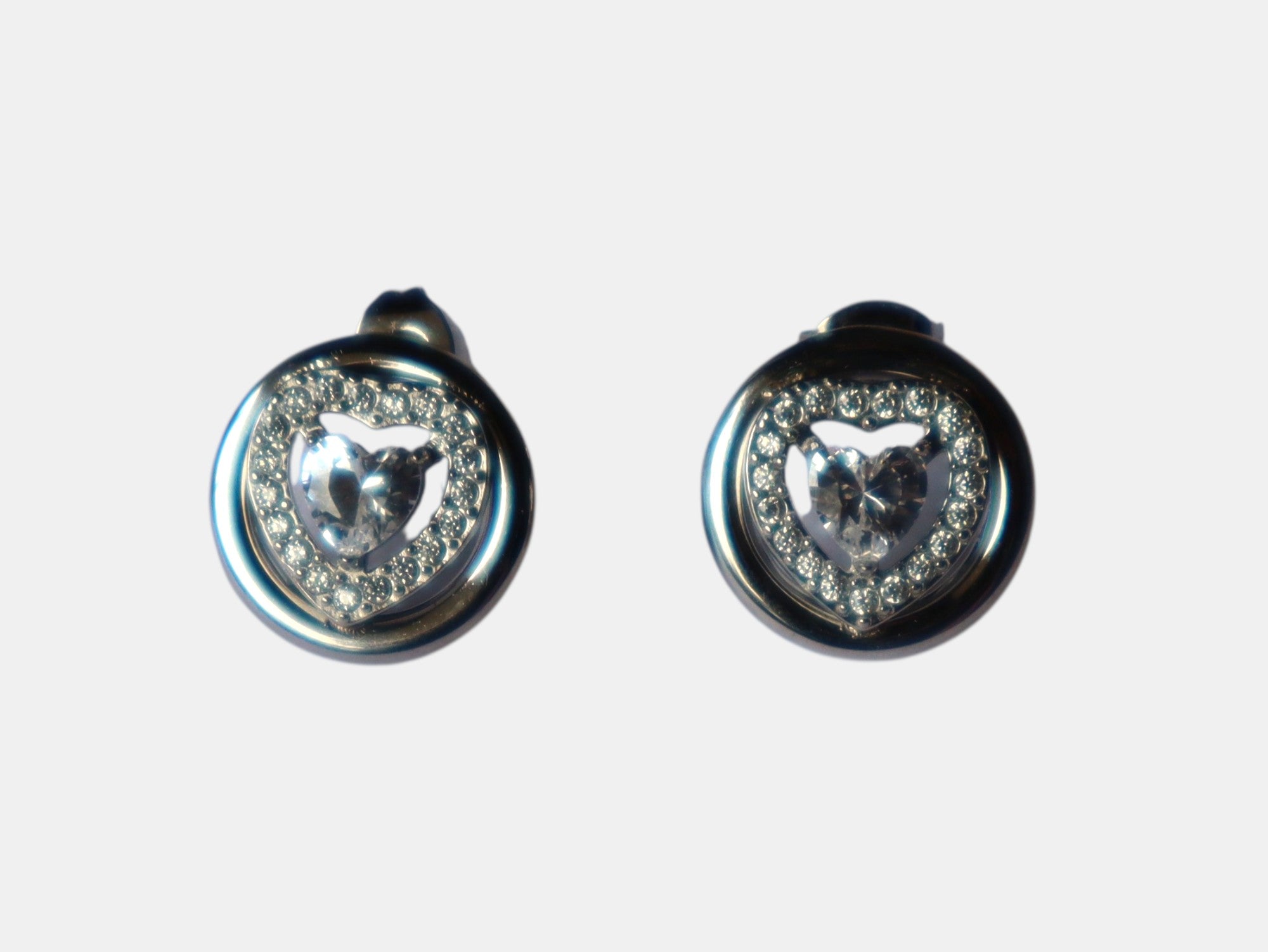 Brincos Coração Crystal Prateado