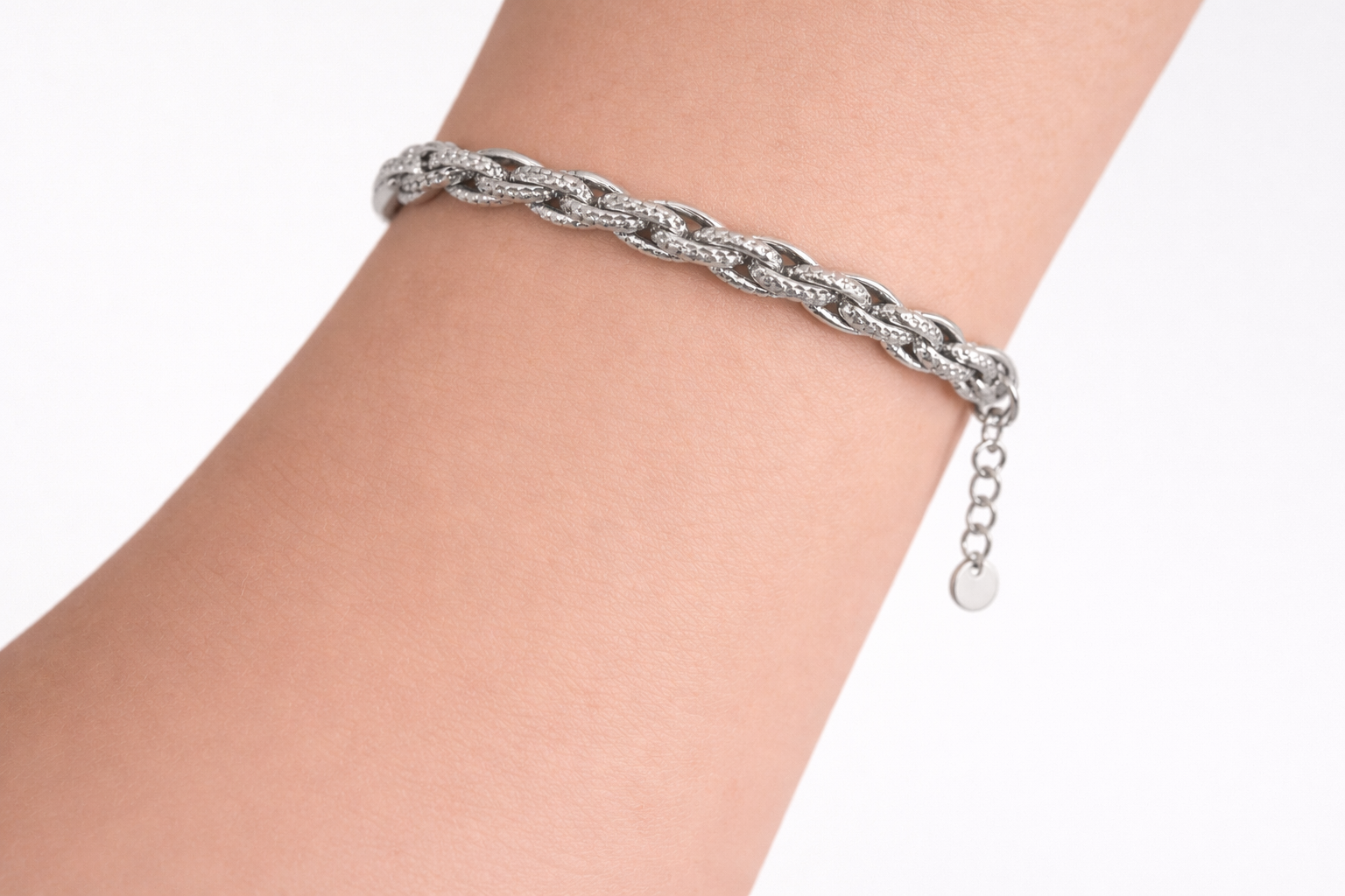 Pulseira Corrente Trançada Prateada