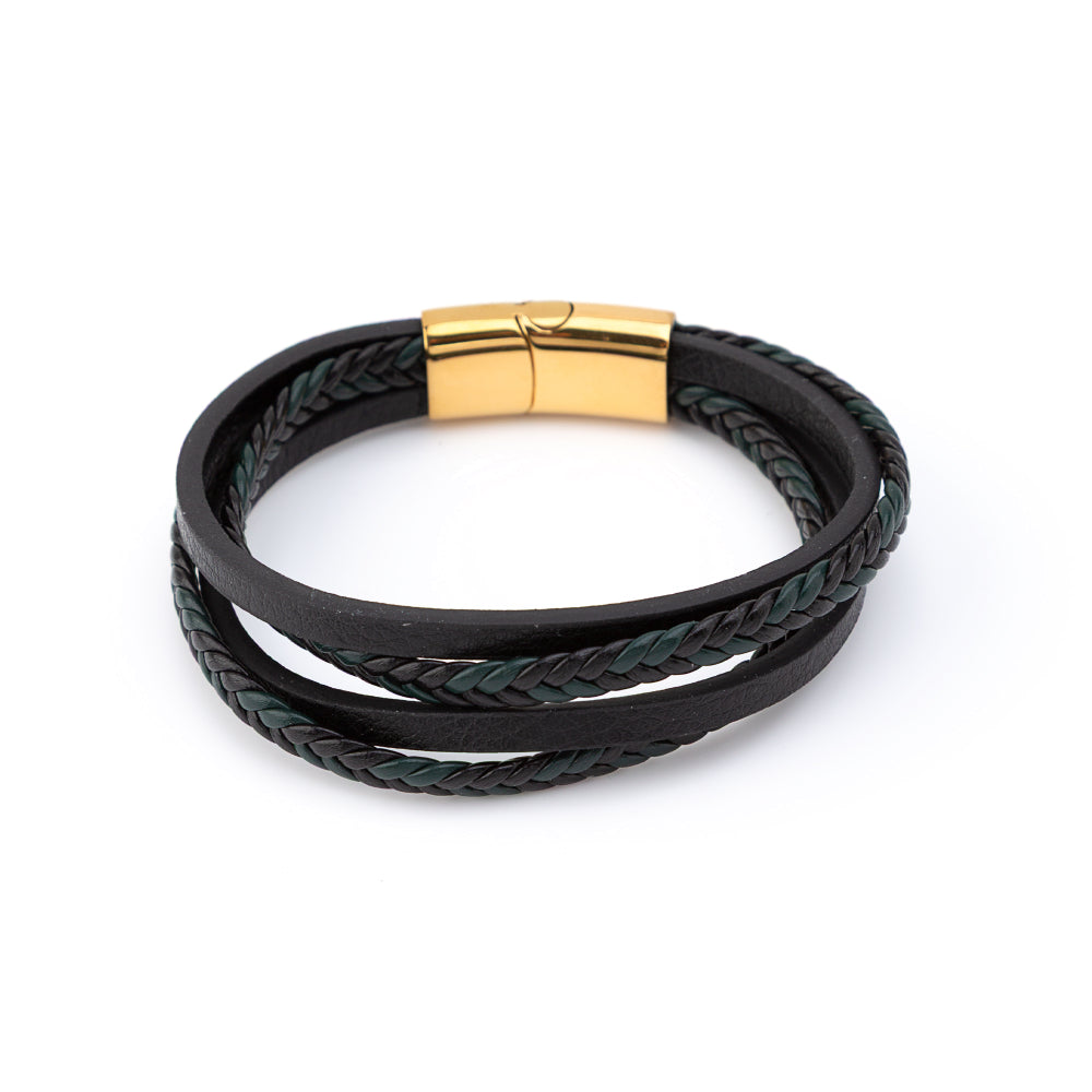 Pulseira Masculina Green & Black Leather